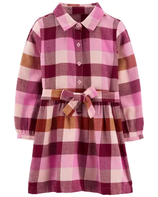 Carter's Plaid Cotton Flannel Shirt Dress Pink  3T