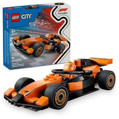 LEGO City Le pilote de F1 avec la voiture de course McLaren, ensemble de construction de véhicule miniature pour enfants 60442