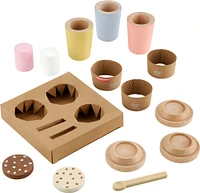 Fisher-Price Wooden Coffee To Go Set, Preschool Café Shop Playset, 15 Wood Pieces