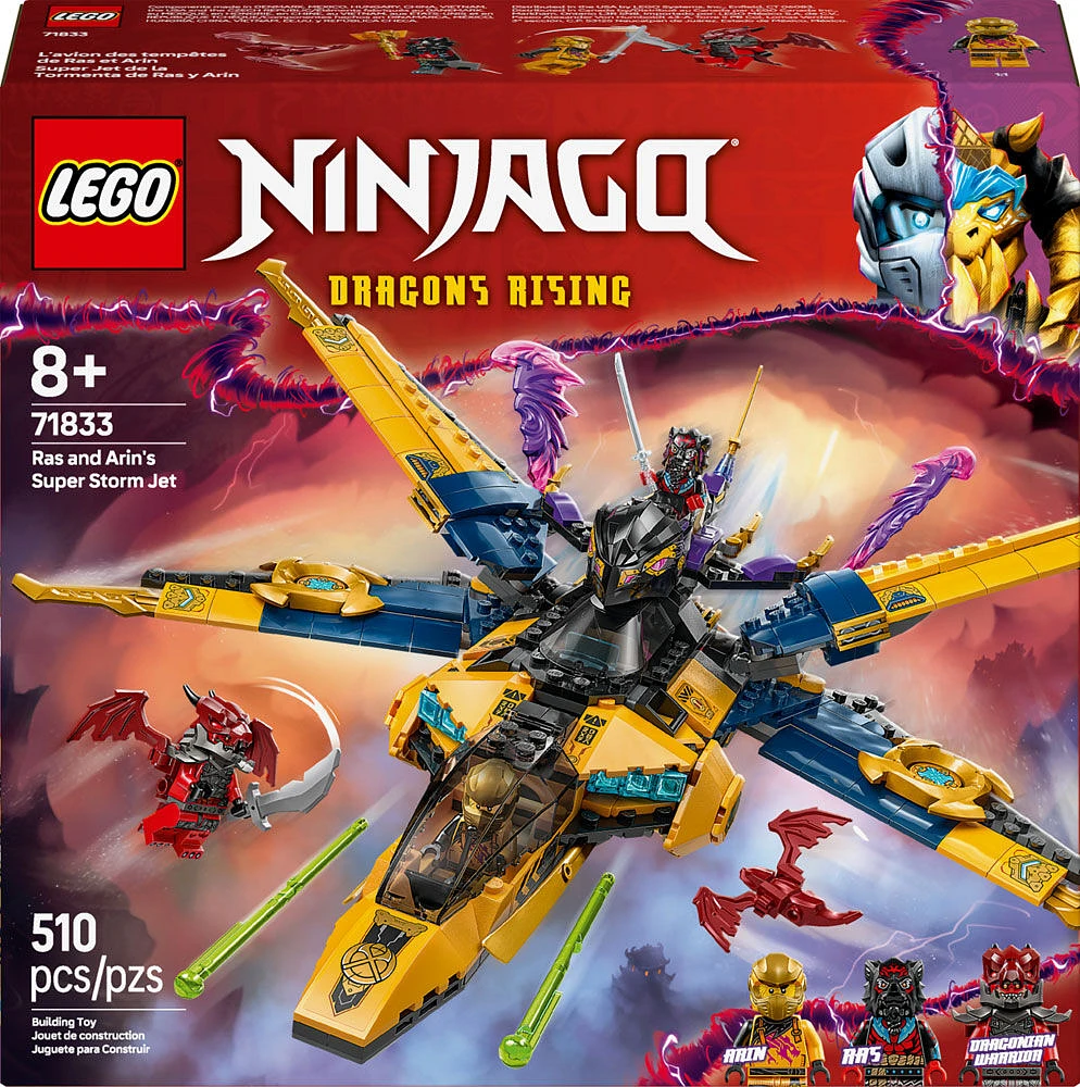 LEGO NINJAGO Ras and Arin's Super Storm Jet Toy -  Airplane Building Toy with Detachable Drone - 71833