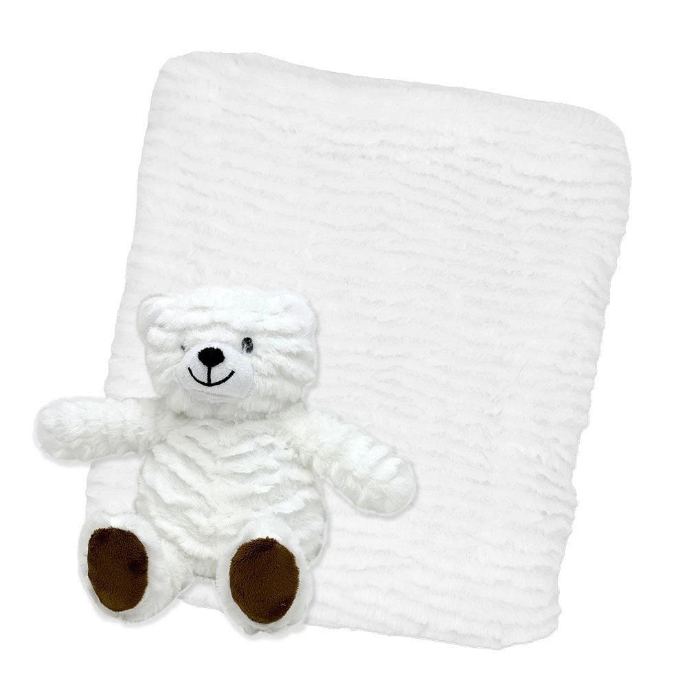 Baby Mode Signature Ridged Plush Toy with Blanket: White Bear