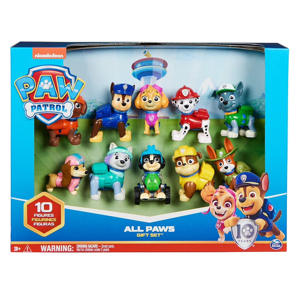 PAW Patrol, 10e anniversaire, Coffret cadeau de 10 figurines articulées de toute la Pat'Patrouille au complet à collectionner