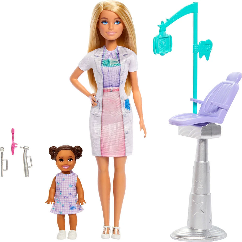 Barbie Dentist Doll with Blonde Fashion Doll, 1 Kid Doll, Medical Doctor Furniture & Accessories