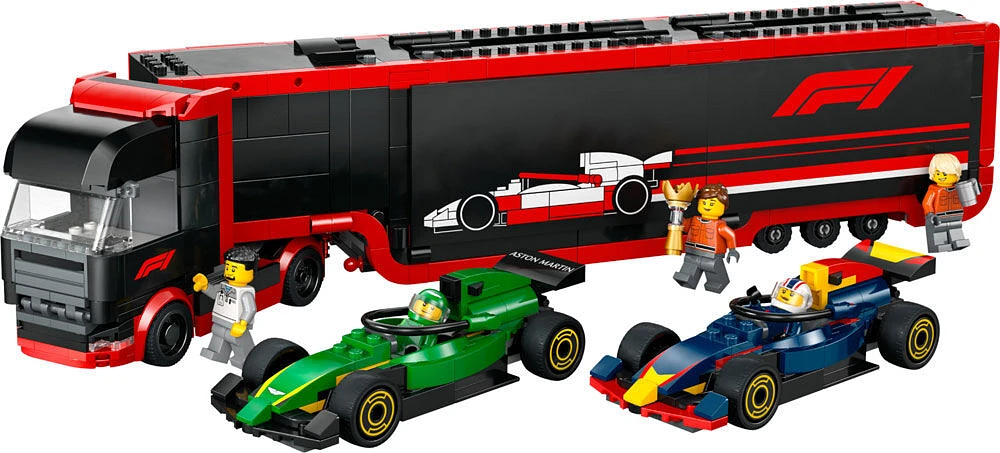 LEGO City Le camion de F1 avec les voitures de F1 RB20 et AMR24, ensemble de jeu de transporteur de véhicules de course 60445