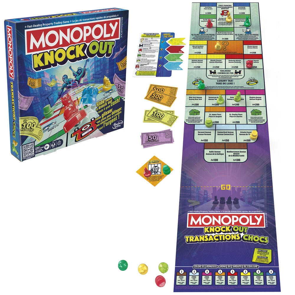 Monopoly Knockout, jeu de groupe familial, jeu de société rapide à partir de 8 ans, 20 minutes