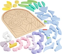 Fisher-Price Wooden Flower Puzzle Blocks for Preschool Kids, 37 Wood Pieces