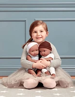 Babi Twin Dolls - Brown Eyes, Hat and White Headband 14-inch Baby Boy and Girl Doll Twins