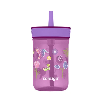 Contigo Kids Leighton Spill-Proof Tumbler with Straw, Grape Tulips, 14 oz