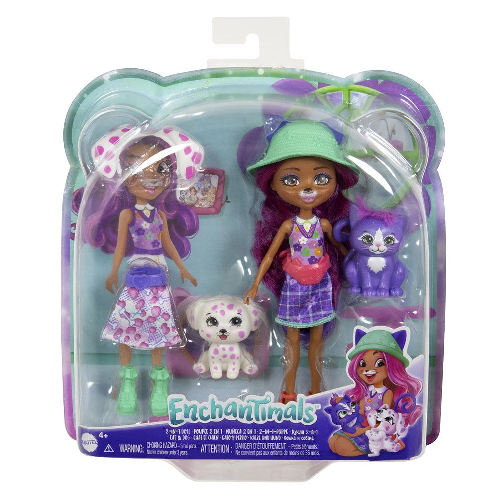Enchantimals 2-in-1 Cat & Dog Doll with Pet Besties, Animal Toy with Fashion Accessories