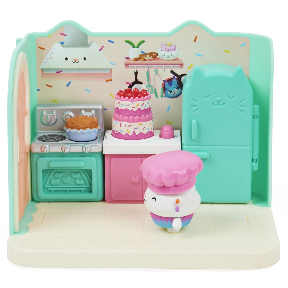 DreamWorks, Gabby's Dollhouse, Bakey with Cakey Kitchen avec figurine et 3 accessoires, 3 meubles et 2 boîtes surprises