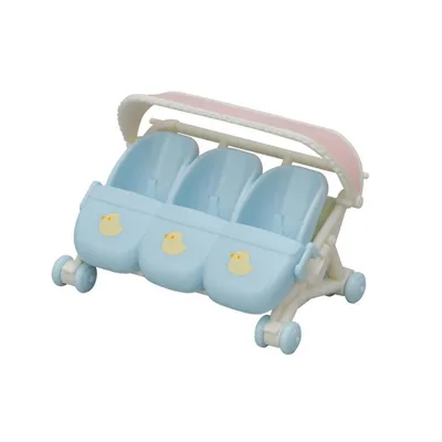 Calico Critters Triplets Stroller, Dollhouse Accessory Set for Triplet Figures