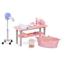 Our Generation Scrub & Style Pet Grooming Set - Bathtub & Care Accessories for 18-inch Dolls