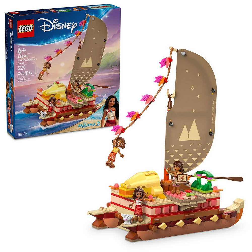 LEGO Disney Moana Adventure Canoe Building Toy Set - Pretend Play Toy Boat with 4 Disney Characters - 43270