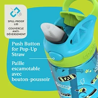 Bouteille d’eau antifuite et antidéversement pour enfants Contigo Aubrey avec paille, patineur lime framboise bleue, 414 ml