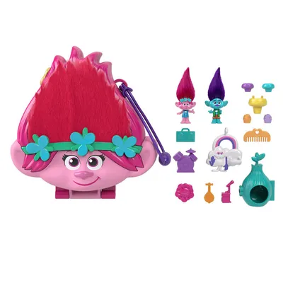 Polly Pocket and DreamWorks Trolls Compact Playset with Poppy and Branch Dolls