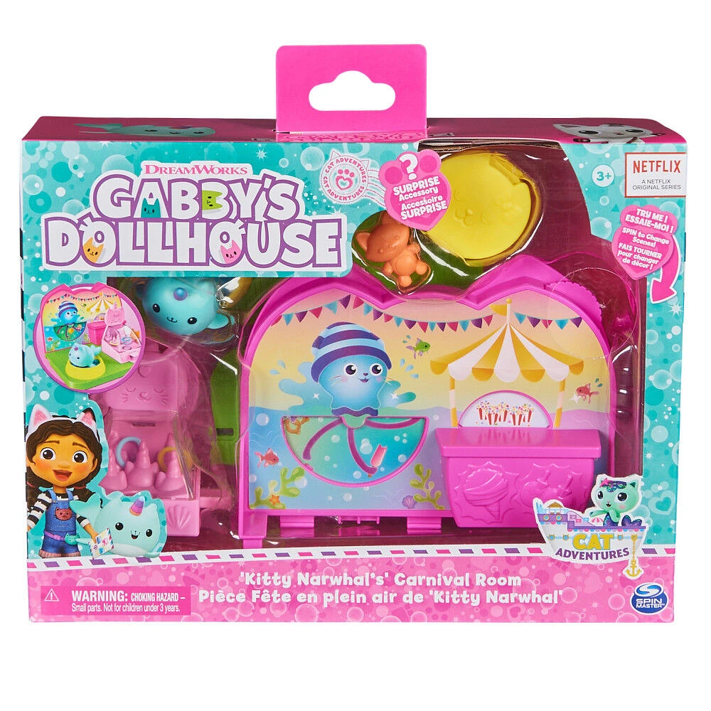 DreamWorks Gabby's Dollhouse Kitty Narwhal's Carnival Room, with Toy Figure, Surprise Toys and Dollhouse Furniture