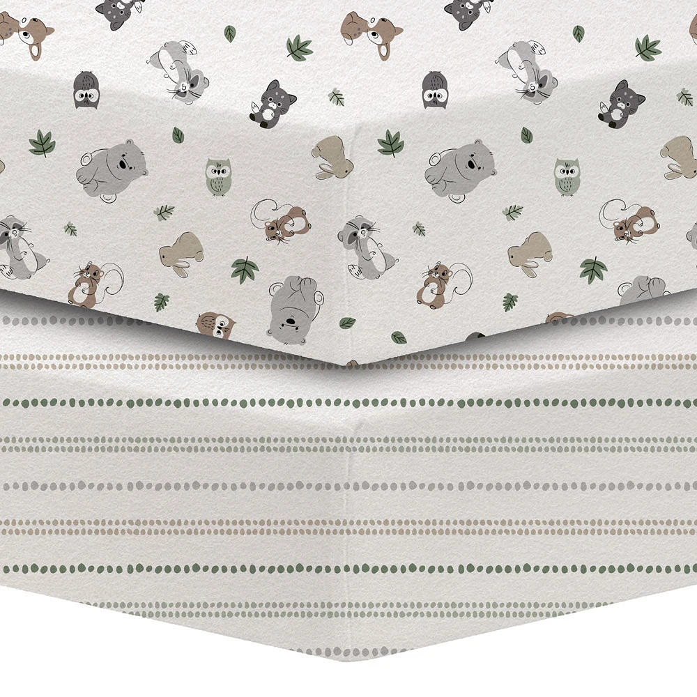 Koala Baby 2 Pack Flannel Sheet Woodland/Stripes