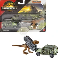 Matchbox Jurassic World Dino Transporter, Toy Car or Truck & 1-2 Mini Dinosaurs (Styles May Vary)