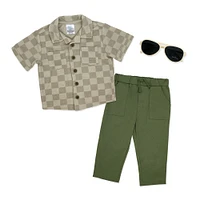 Baby Mode 3 Piece Pant Set: Green Checker