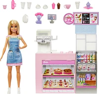 Barbie Coffee Shop Playset with Blonde Barista Doll, Working Coffee Maker & 1+ Accessories