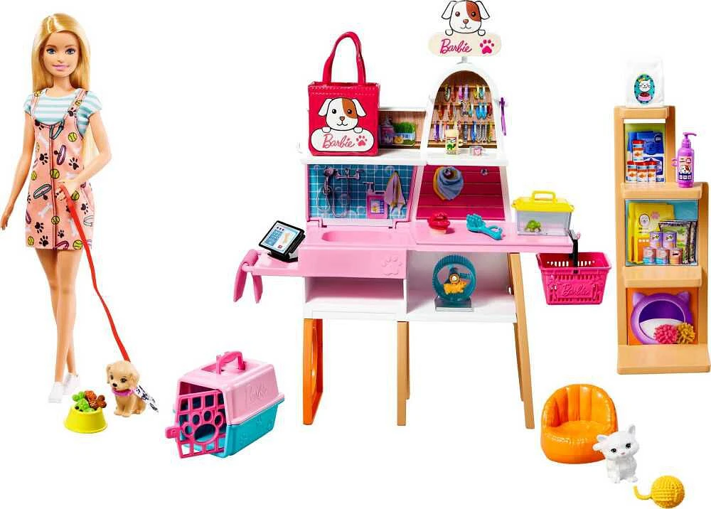 Barbie Doll and Pet Boutique Playset with 4 Pets and Accessories