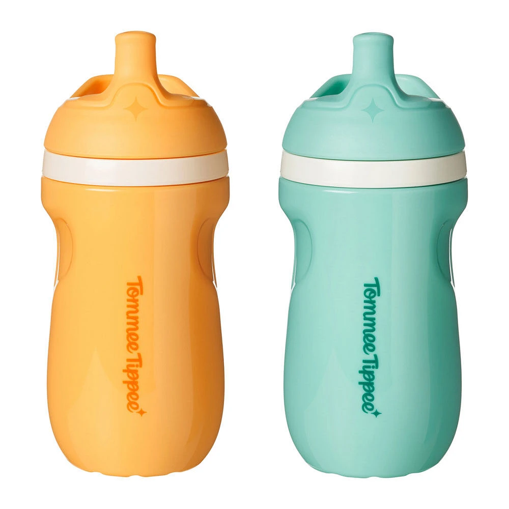 Tommee Tippee Botella aislada con boquilla deportiva, 9oz, 12 meses +, azul y naranja, 2 unidades
