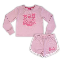 Barbie 2 Piece Long Sleeve Crewneck & Short Set - Pink