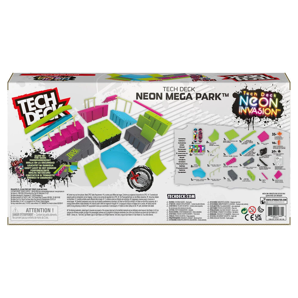 Tech Deck, Neon Mega Park X-Connect Creator, Coffret rampe phosphorescente à personnaliser avec deux fingerboards