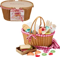 Fisher-Price Wooden Picnic Basket & Food Pretend Play Set for Preschool Kids, 31 Wood Pieces