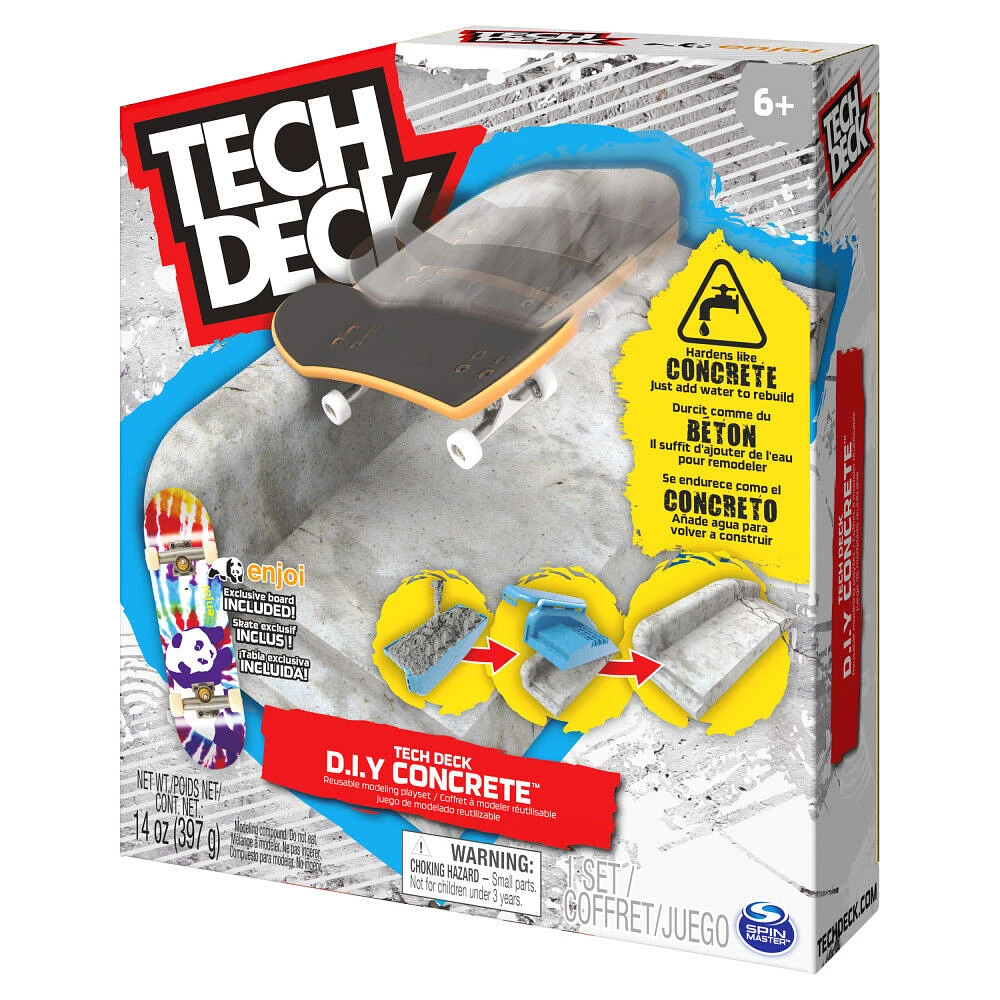 Tech Deck DIY Concrete Reusable Modeling Playset with Exclusive Enjoi Fingerboard, Rail, Molds, Skatepark Kit