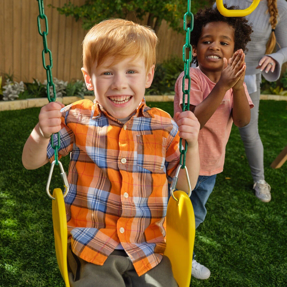 KidKraft - Modern Outdoor Wooden Swing Set / Playset with Fireman's Pole, Reversible Bench - R Exclusive