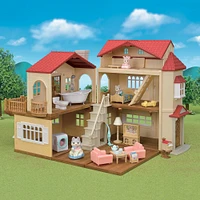 Calico Critters Maison de campagne au toit rouge, maison de poupée avec figurines, meubles et accessoires