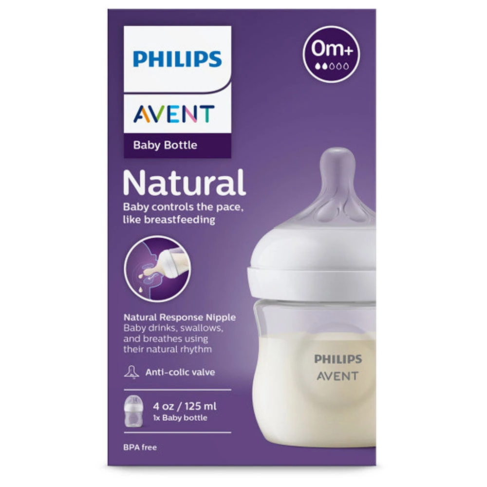 Biberon Philips Avent Natural avec embout Natural Response, Transparent, 4 oz, 1 paquet, SCY900/01