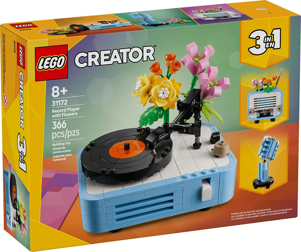 LEGO Creator 3en1 Le tourne-disque avec des fleurs, Ensemble musical, Se transforme en radio ou en microphone 31172