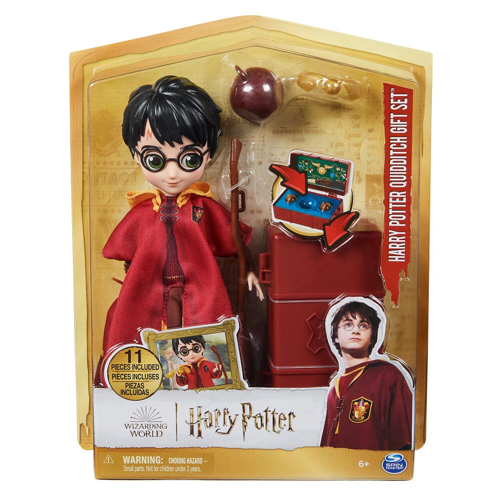 Wizarding World Harry Potter, 8-inch Harry Potter Quidditch Doll Gift Set with Robe and 9 Doll Accessories, 11 Pieces