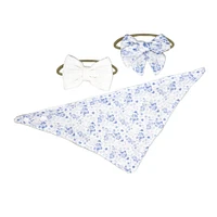 Amor Bebe 3 Piece Muslin Reversible Bib with 2 Headbands Set: Floral