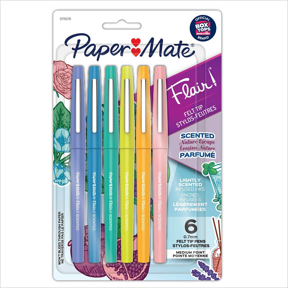 Paper Mate Flair Scented Felt Tip Pens, Assorted Nature Escape Scents and Colours, Medium Point (0.7mm), 6 Count