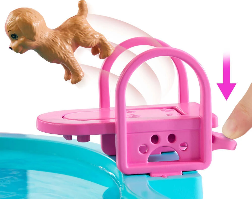 Barbie Dream Pool Playset with Slide & Bubbling Hot Tub, 20+ Accessories Including Pet, Floaties & More