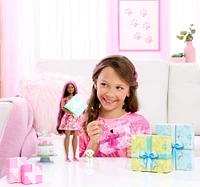 Barbie Party Unboxed Pet Birthday Series Doll & Accessories, Shimmerin' Hearts Set with 10 Surprises