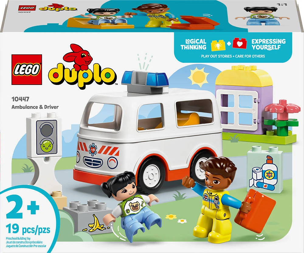 LEGO DUPLO Town Ambulance & Driver Building Toy Playset - Preschool Learning and Educational Toy - 10447