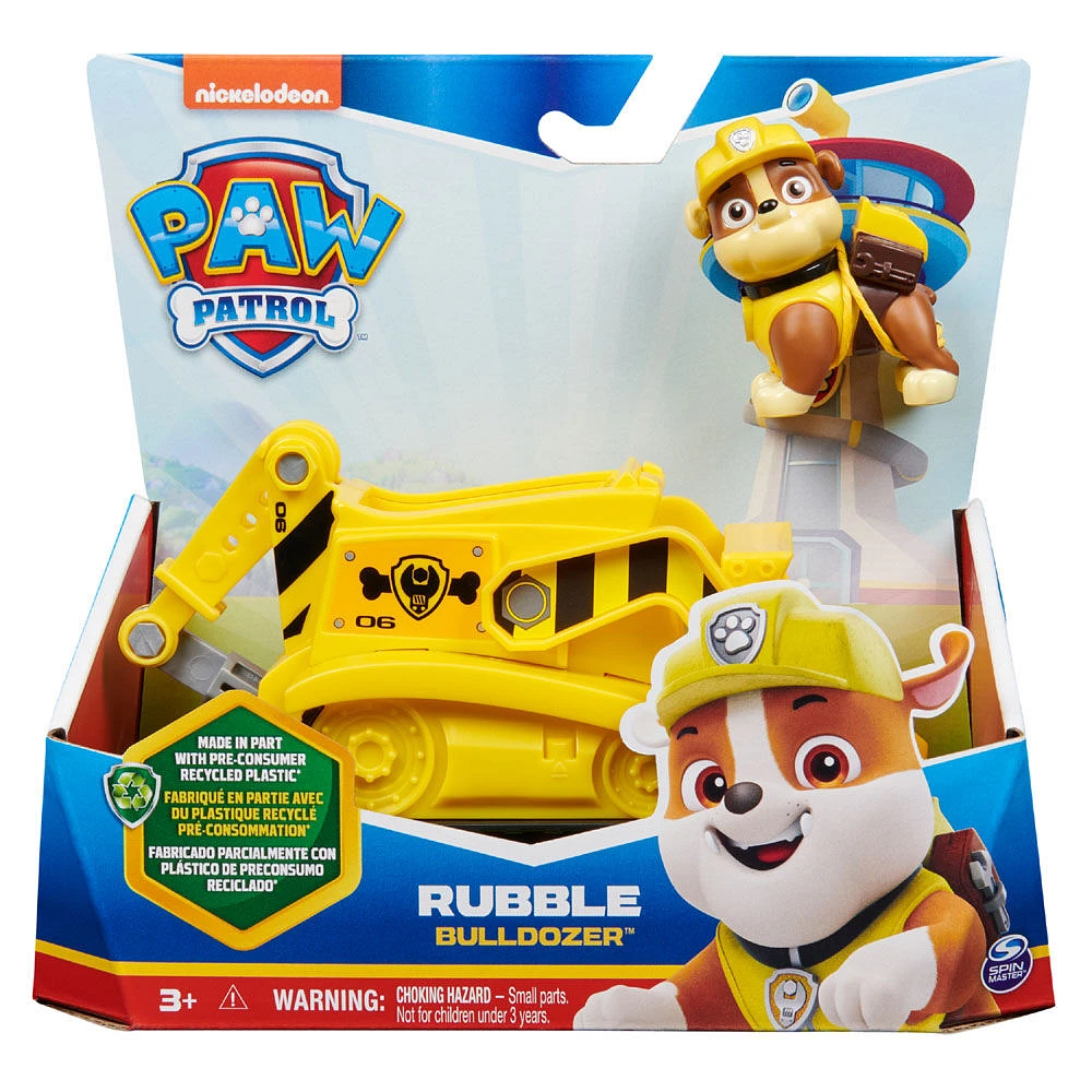 PAW Patrol, Rubble's Bulldozer, Toy Vehicle with Collectible Action Figure, Sustainably Minded Kids Toys