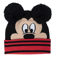 Disney Chapeau À Rebord Mickey Mouse De Disney Avec 2 «Oreilles» En Pompons Et Visage De Mickey À L'Avant Noir, Rouge