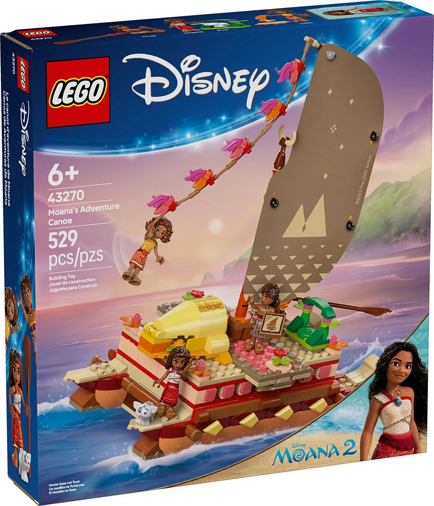 LEGO Disney Moana Adventure Canoe Building Toy Set - Pretend Play Toy Boat with 4 Disney Characters - 43270