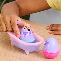 Hatchimals Alive, Make a Splash, Coffret avec 15 accessoires, baignoire, 2 mini figurines qui changent de couleur dans des oeufs qui éclosent tout seuls