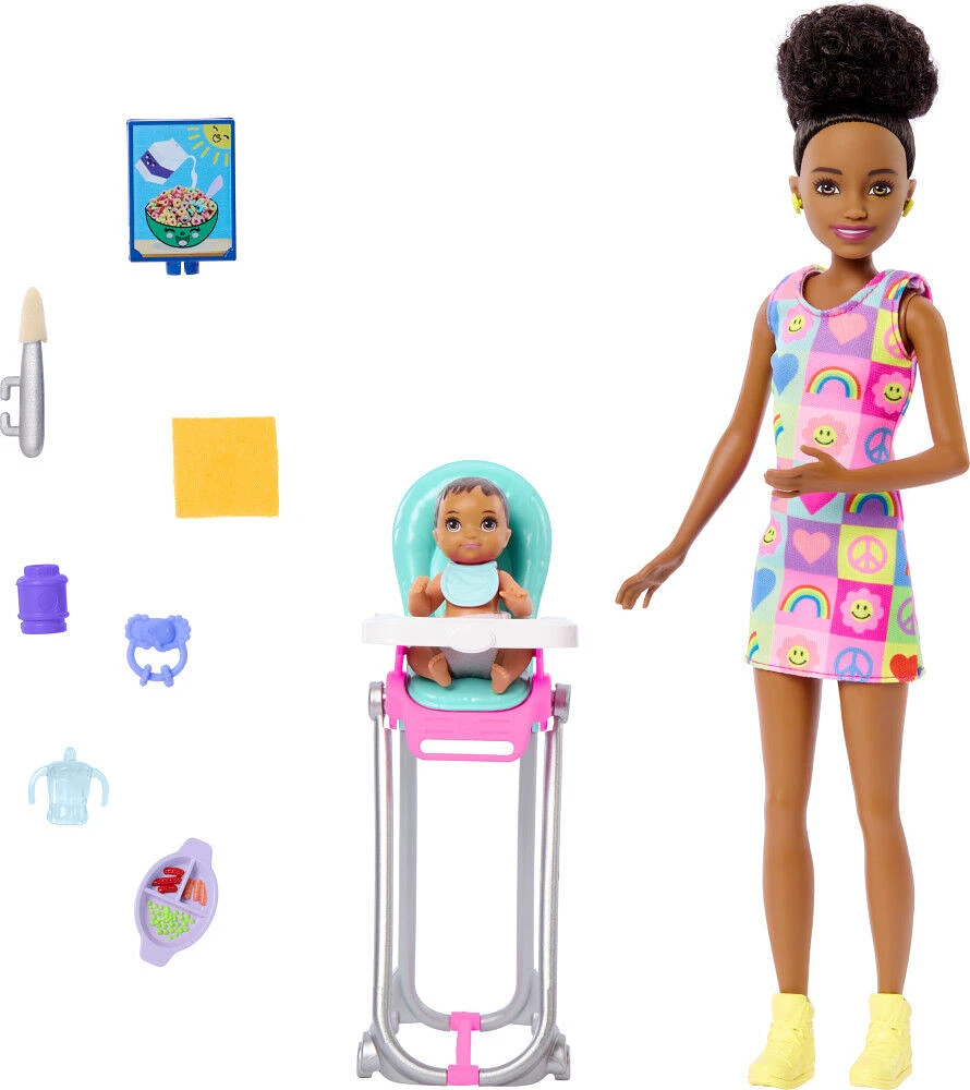 Barbie Skipper Babysitters Inc & Playset, Includes Doll, Baby, and Mealtime Accessories, 10 Piece Set