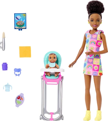 Barbie Skipper Babysitters Inc & Playset, Includes Doll, Baby, and Mealtime Accessories, 10 Piece Set