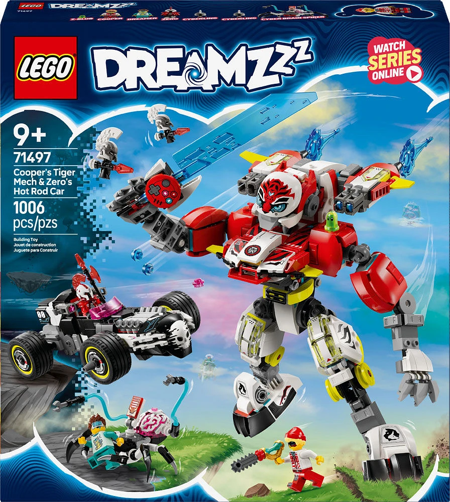 LEGO DREAMZzz Cooper's Tiger Mech & Zero's Hot Rod Car Toy - Building Robot Toy for Kids - 71497