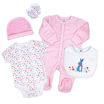 Rock a Bye Baby Pink Bunny Velour 5 Piece Gift Set