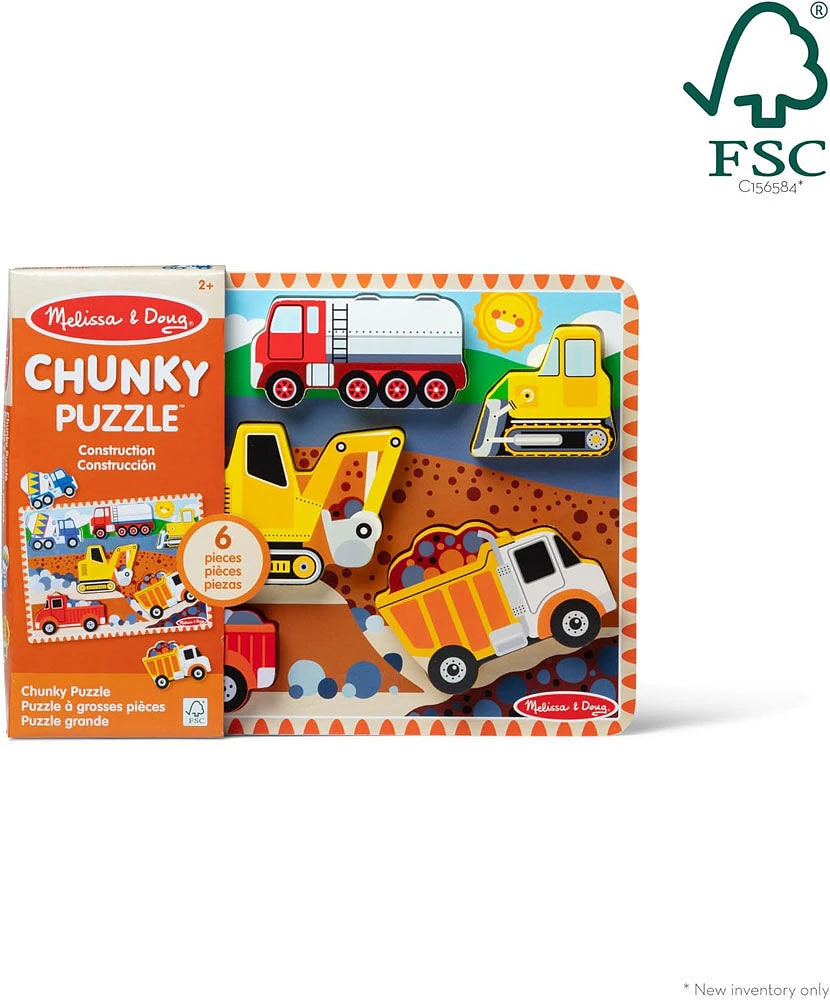 Melissa and Doug - Constuction Vehicles Wooden Chunky Puzzle