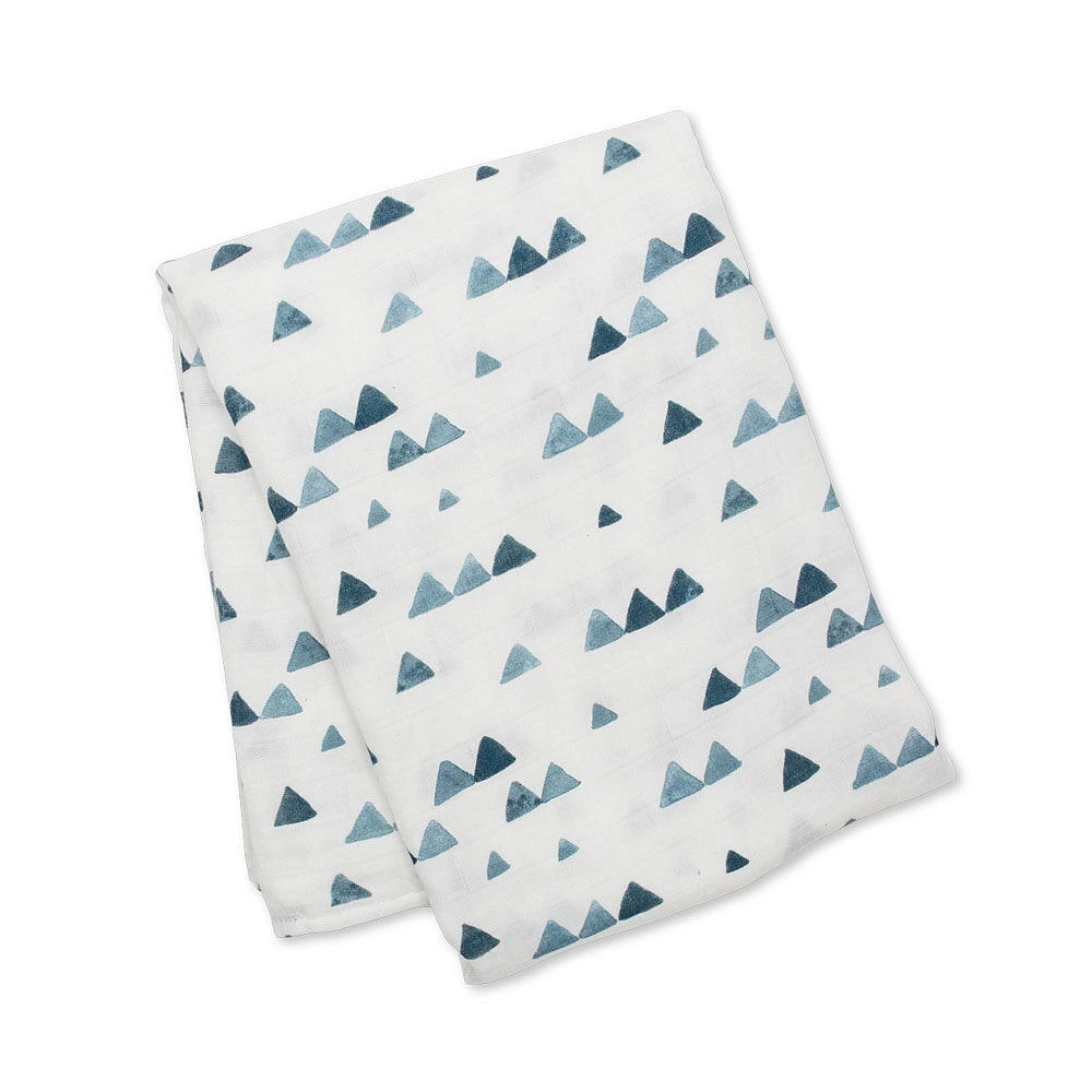 Lulujo Ensemble chapeau et couverture en bambou pour bébé nouveau-né Hello World <br>Triangle Bleu Marine